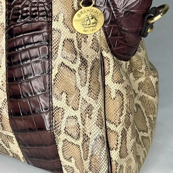 Rare Brahmin Louise Rose Satchel and Wallet Set Snake Croc Embossed Leather - Picture 4 of 15